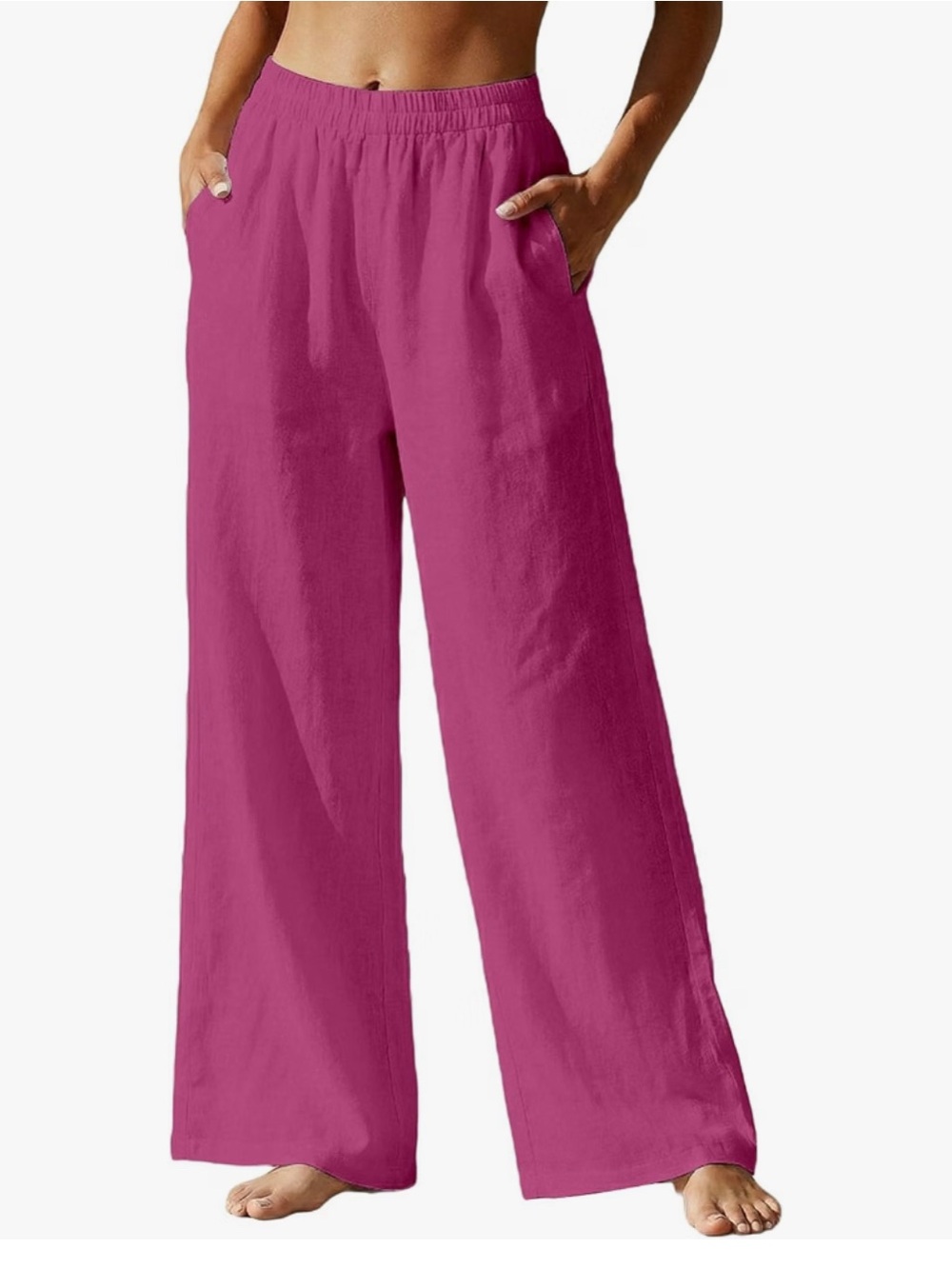 Wide Leg Elastic Waist Pants in Raspberry Pink